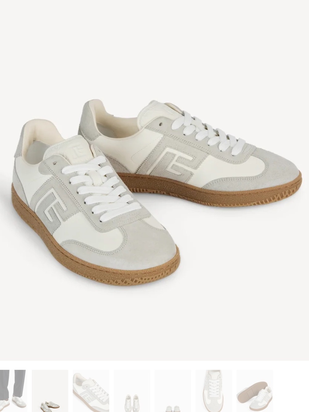 Balmain White and Light Gray Low-Top Sneakers with Gum Sole